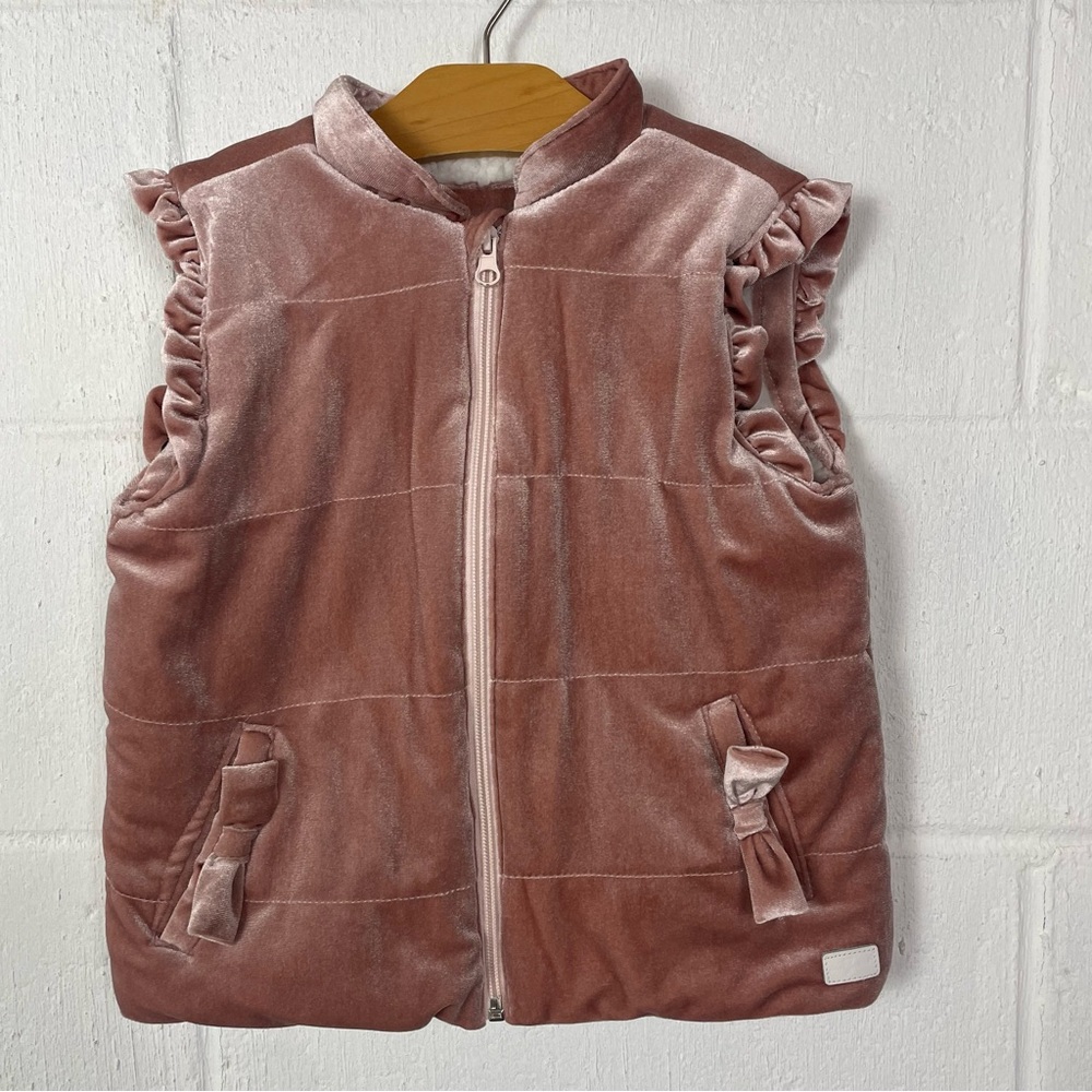 7 For All Mankind Girls Velvet Vest Fleece-Lined Dusty Pink Ruffle Bows Dainty 5